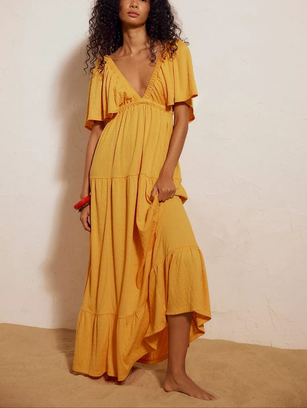Free People La La Maxi Dress Golden Pavilion Yellow Large
